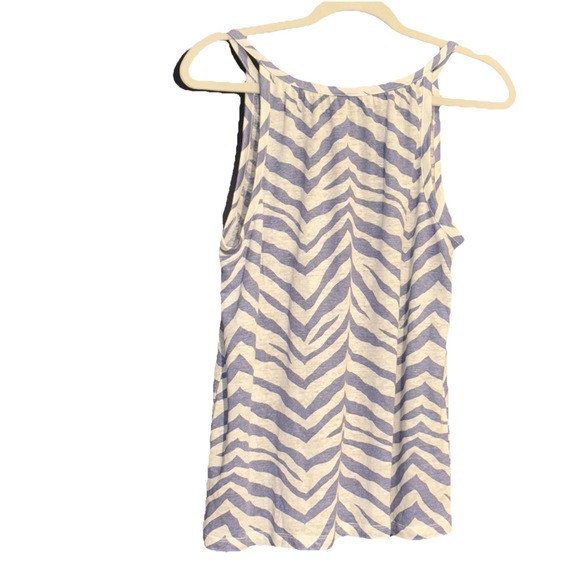 Tahari 100% Linen Tank Top Zebra Print Halter Neck Blue White Size Large L - Picture 2 of 4